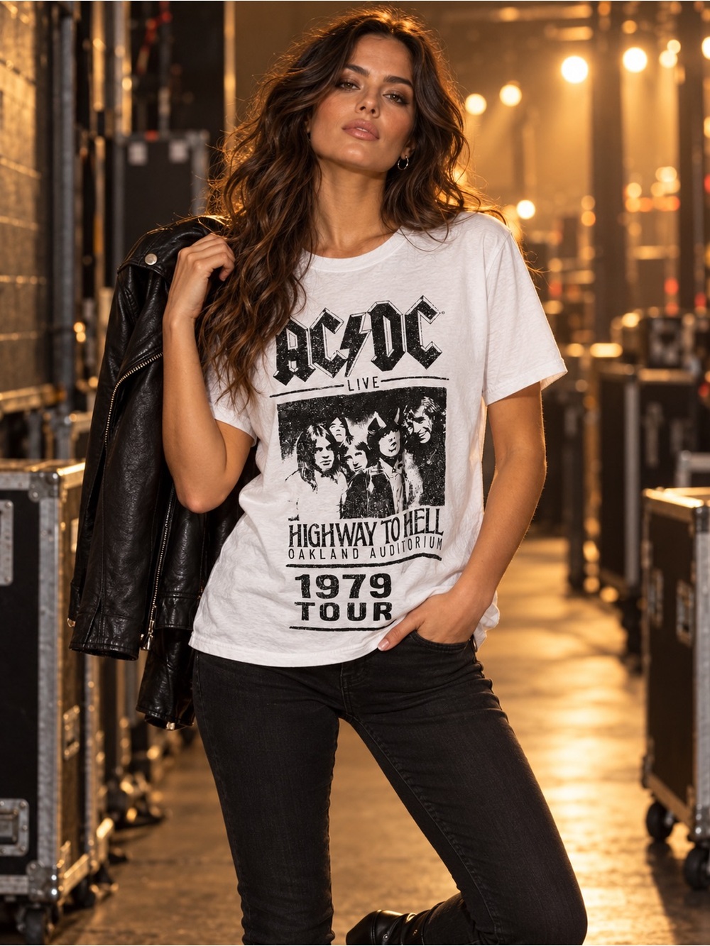 NWT AC/DC White Graphic Tour Tee by VINYL ICONIC Highway to Hell